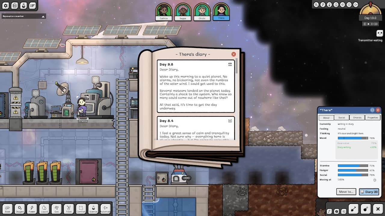 In-game screenshot featuring explorer diary entries.